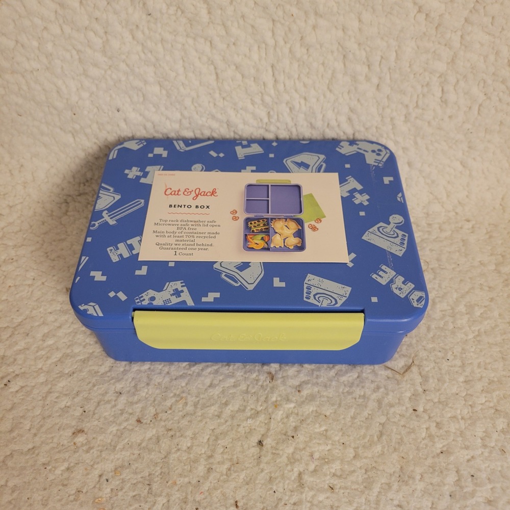 Cat & Jack Blue Video Game Bento Box 3-Compartment Kids Lunch Container NEW